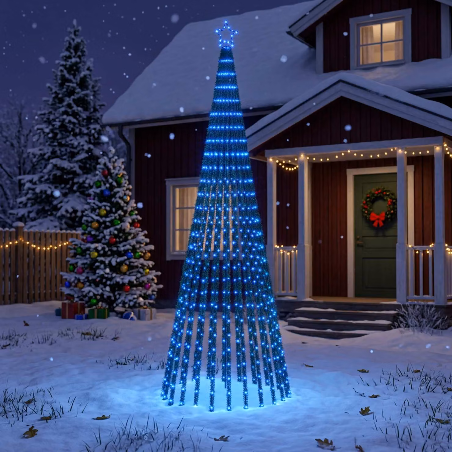 vidaXL Albero di Natale LED 300 cm 668 LED Blu Acciaio Nero