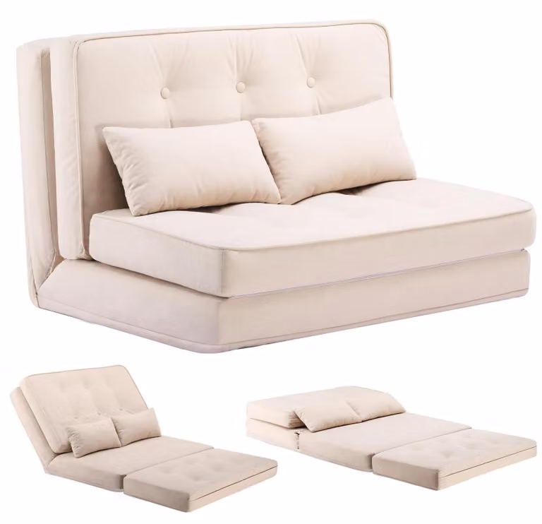 Divano letto trasformabile, schienale regolabile, design salvaspazio, beige