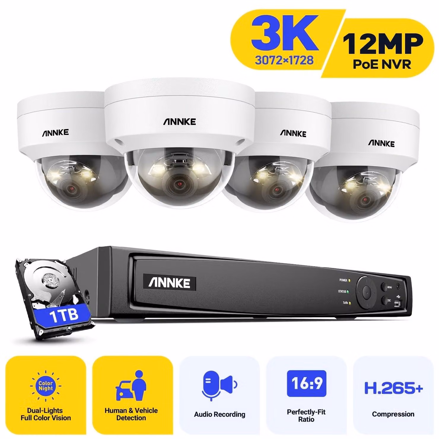 Telecamera a cupola - Telecamera di sorveglianza - Videocamera - Sistema di videosorveglianza - Sistema di sicurezza - 1TB di capacità di archiviazione