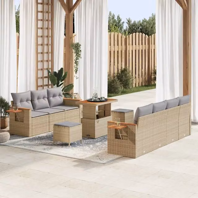 vidaXL Set Divano da Giardino 13 Pezzi Moderno con Cuscini Beige e Grigio in Polyrattan e Acciaio
