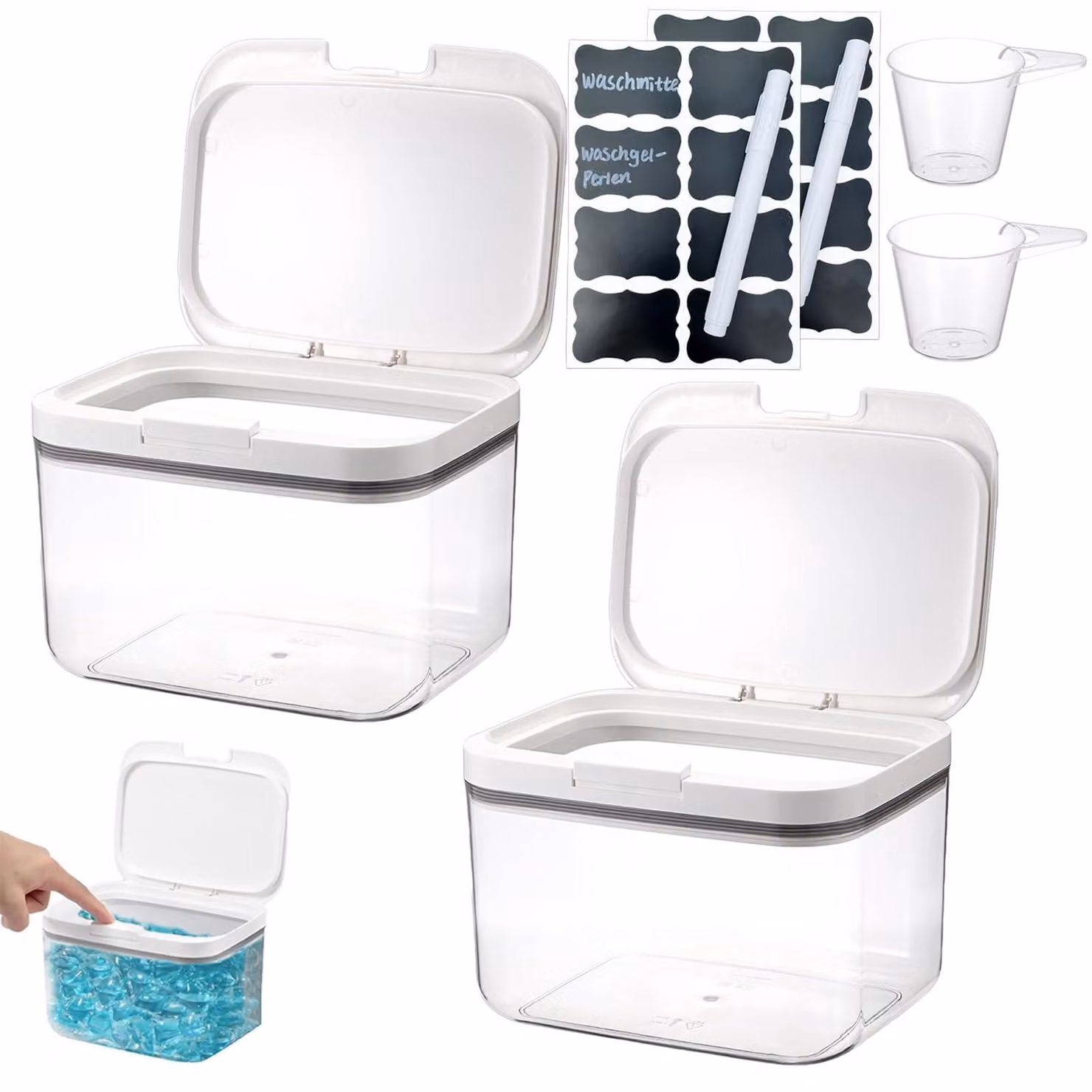 Set di 2 contenitori per detersivi con coperchio e misurino