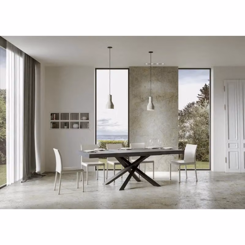 Tavolo allungabile Volantis Premium ITAMOBY con telaio in metallo antracite e piano effetto cemento, L: 120/380 cm, P: 90 cm – 2