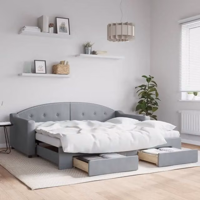 Divano Letto Estraibile Cassetti-Sofa Letto-Daybed Grigio Chiaro 90x190cm Tessuto 829802