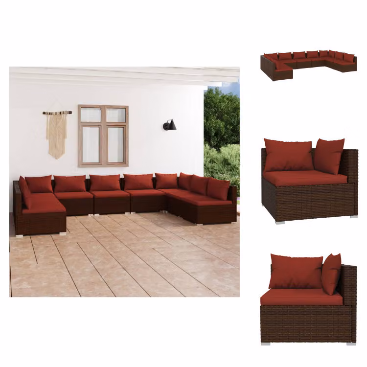 vidaXL Set 9 pezzi con cuscini in rattan marrone - Set di mobili da giardino