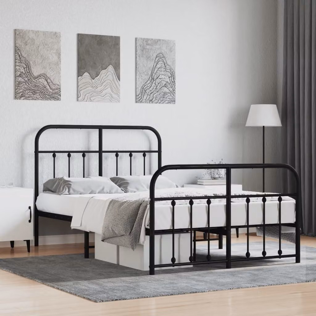 The Living Store Struttura letto con testiera e pediera in metallo nero 120x200 cm