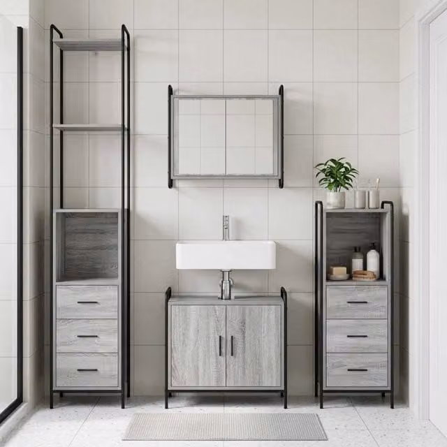 Set di Armadi da Bagno 3 pz Sonoma grigio 40 x 36 x 200,5 cm 3444570