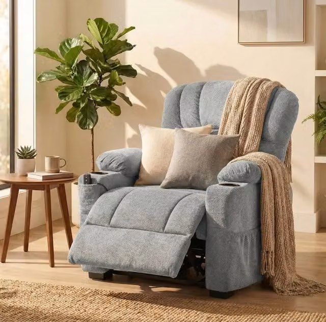Poltrona Relax Elettrica con Funzione Letto, USB, Porta Bicchieri e 2 Posizioni Memory, Grigio