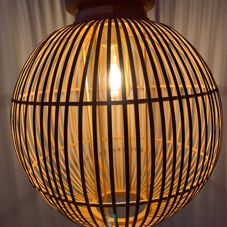 Globo Lampada a sospensione Hildegard, dimmerabile, Legno chiaro, Soggiorno / Sala da pranzo, Legno, Scandinavo, Lampada a sospensione