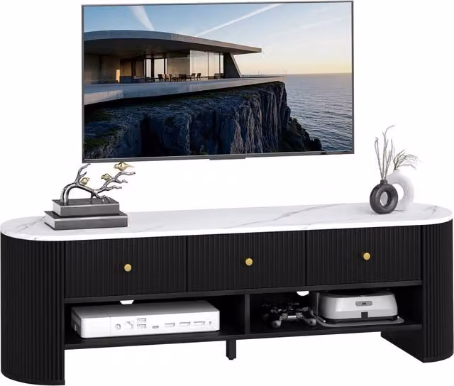 Mobile TV 140 cm con effetto marmo e 3 cassetti ¨C Minimal ¨C Nero 140x30x45