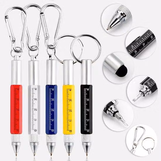 Set di utensili multiuso, utensile in metallo 6 in 1 con touchscreen, moschettone, portachiavi, piccola penna da scrivania
