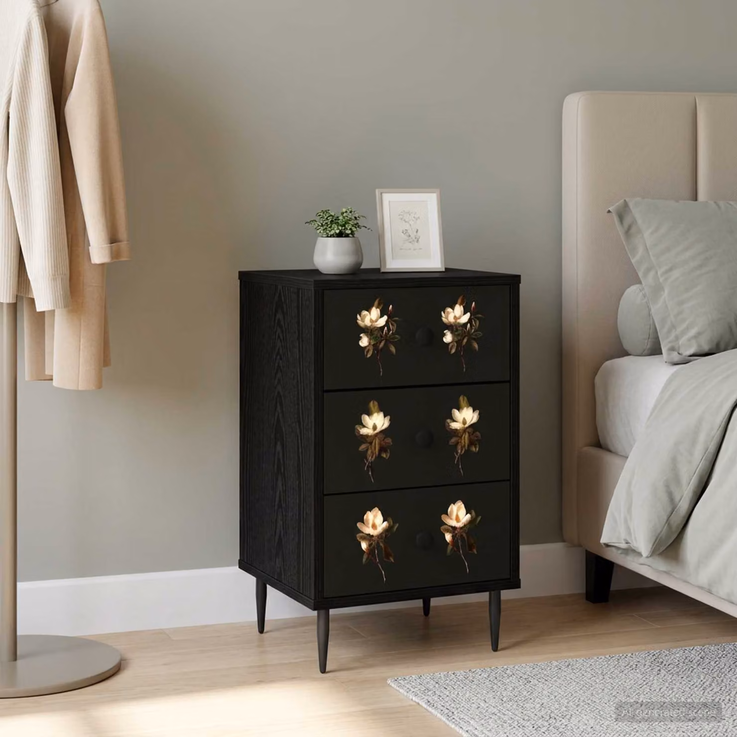 Armadio da Notte vidaXL BREMEN in Rovere Nero con Illuminazione Integrata L/P/H: 36 x 33 x 61 cm