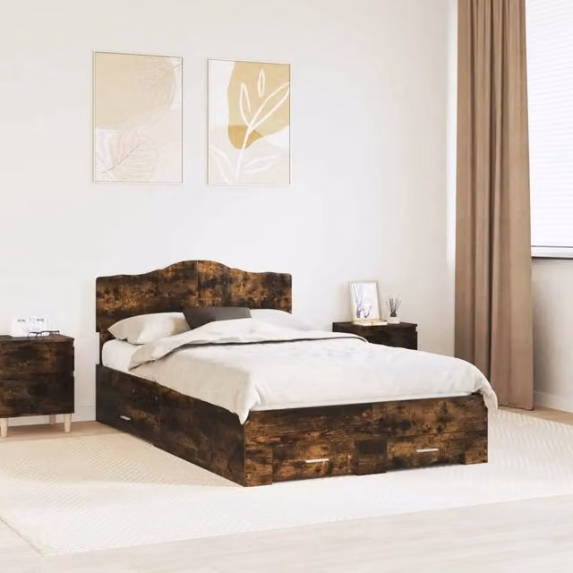 Struttura del letto con cassetto Rovere fumé 120 x 190 cm 3413224