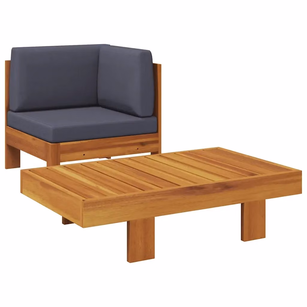 Set Divani da Giardino vidaXL in Legno di Acacia con Cuscini Grigio Scuro e Tavolino da Esterno – 2