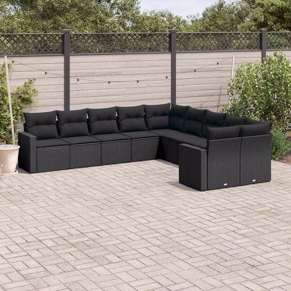 Set di divani da giardino vidaXL a forma di L in polyrattan nero con cuscini inclusi e struttura in acciaio verniciato a polvere – 1