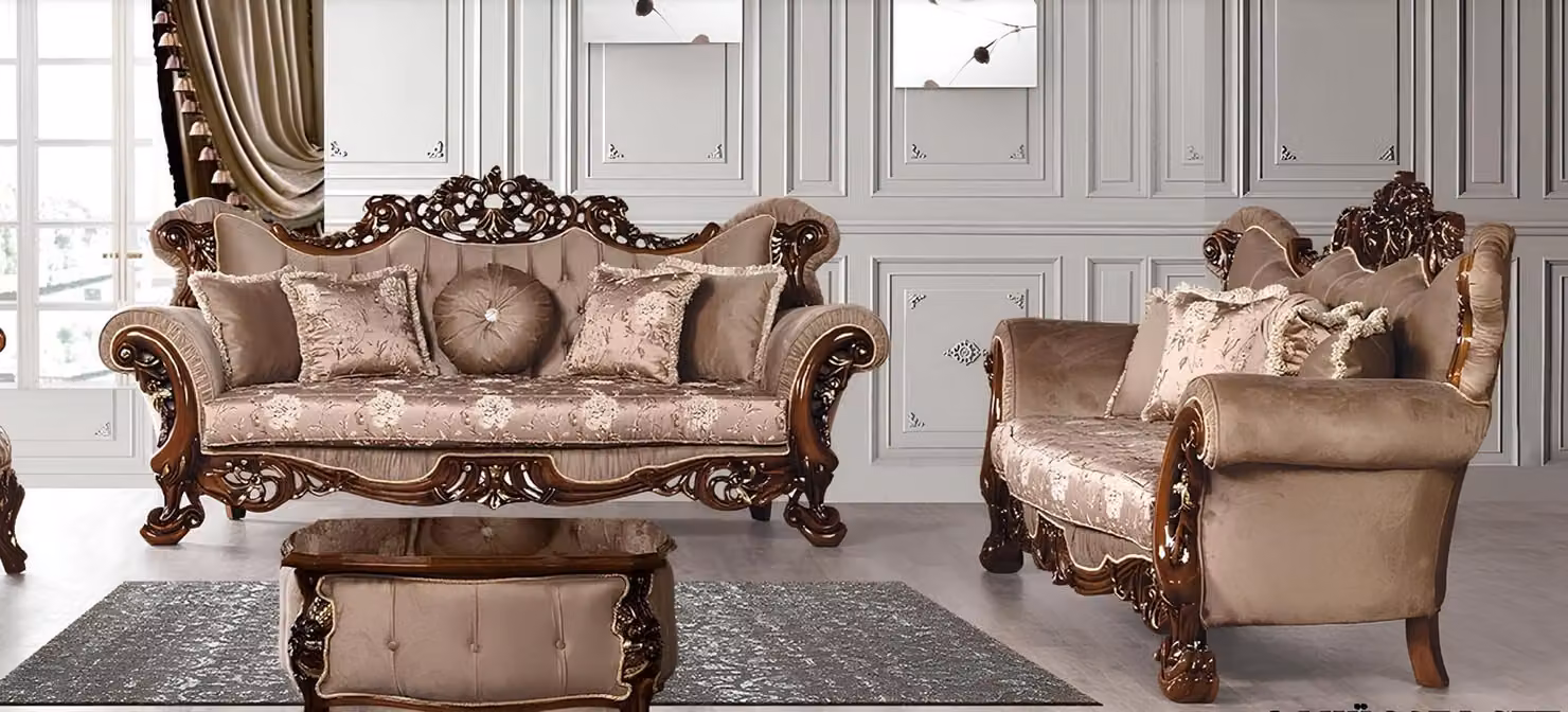 Garnitur Sofagarnitur 3+3 Sitzer Sofas Sofa Luxus Stil Stoff Wohnzimmer Barock