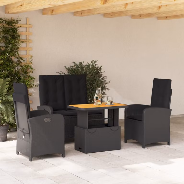 Set da pranzo da giardino vidaXL in legno di acacia oliato nero e marrone con 4 sedute