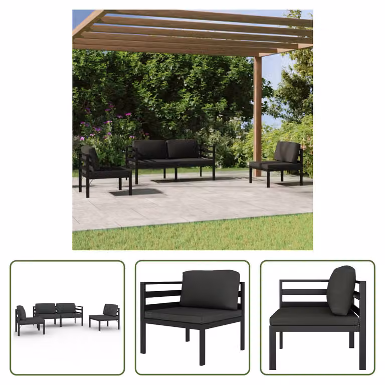 The Living Store Set salotto da giardino 4 pezzi con cuscini alluminio antracite