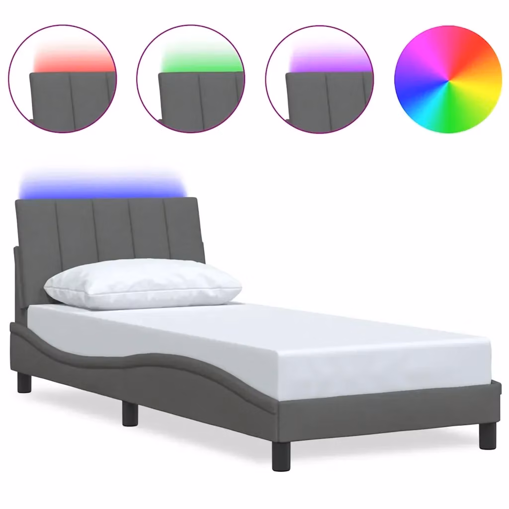 Struttura Letto Hanko Design Mania Grigio con Illuminazione Sotto il Letto e Porta USB, L/P/H: 90 x 200 cm – 2