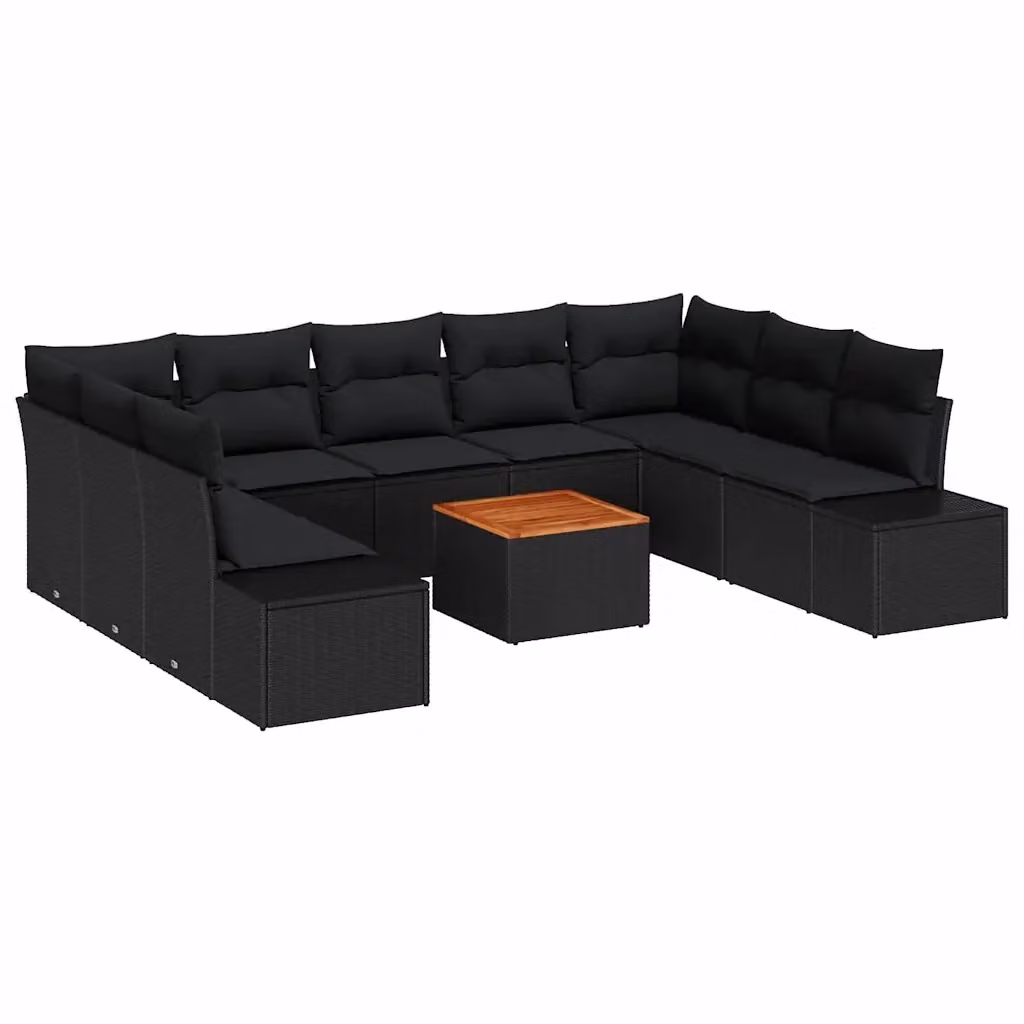 Set Divano da Giardino vidaXL a forma a U composto da 10 pezzi con Tavolino e Cuscini, Colore Nero – 2