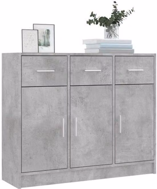 Mobile contenitore a giorno, finitura effetto cemento grigio, struttura in MDF, dimensioni 91x28x75 cm, da posizionare a terra