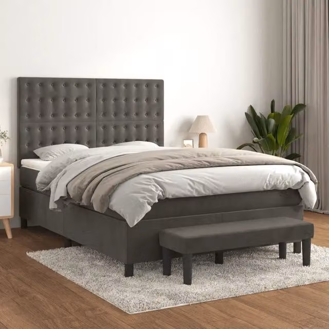 Letto Ibrido con Giroletto a Molle e Materasso vidaXL in Velluto Grigio e Bianco L/P/H: 140 x 200 x 203 cm