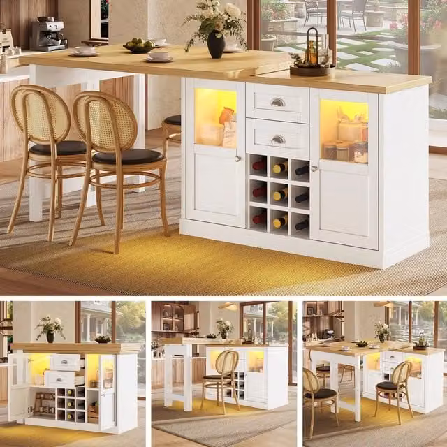 Tavolo da pranzo allungabile salvaspazio ¨C Minimal ¨C Bianco/Nero con ripiano porta vino, 120-197cm