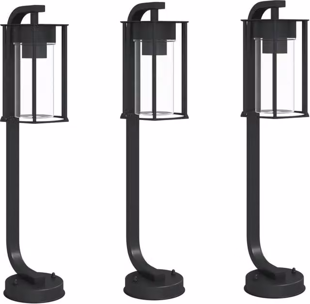 Set di 3 lampade da terra per esterni in acciaio inox nero con protezione IP44, Altezza: 60 cm