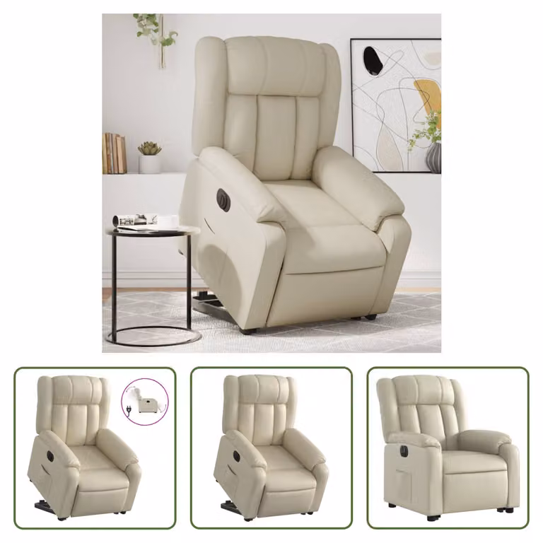 The Living Store Poltrona relax con supporto elettrico in Pelle finta color crema