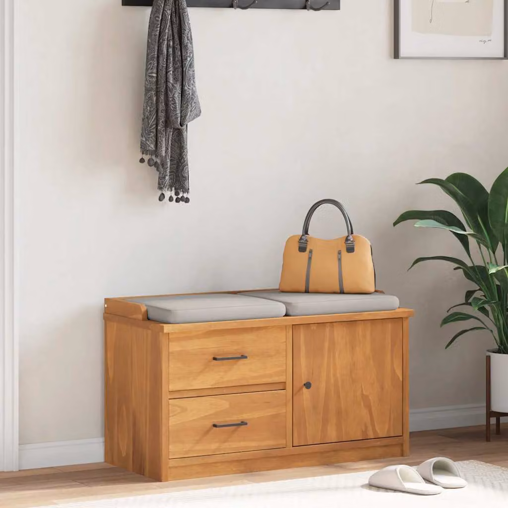 Panca da corridoio e porta scarpe vidaXL SANDNES in legno di pino e acacia, stile rustico, marrone e beige, L 87 cm x P 40 cm x H 50 cm