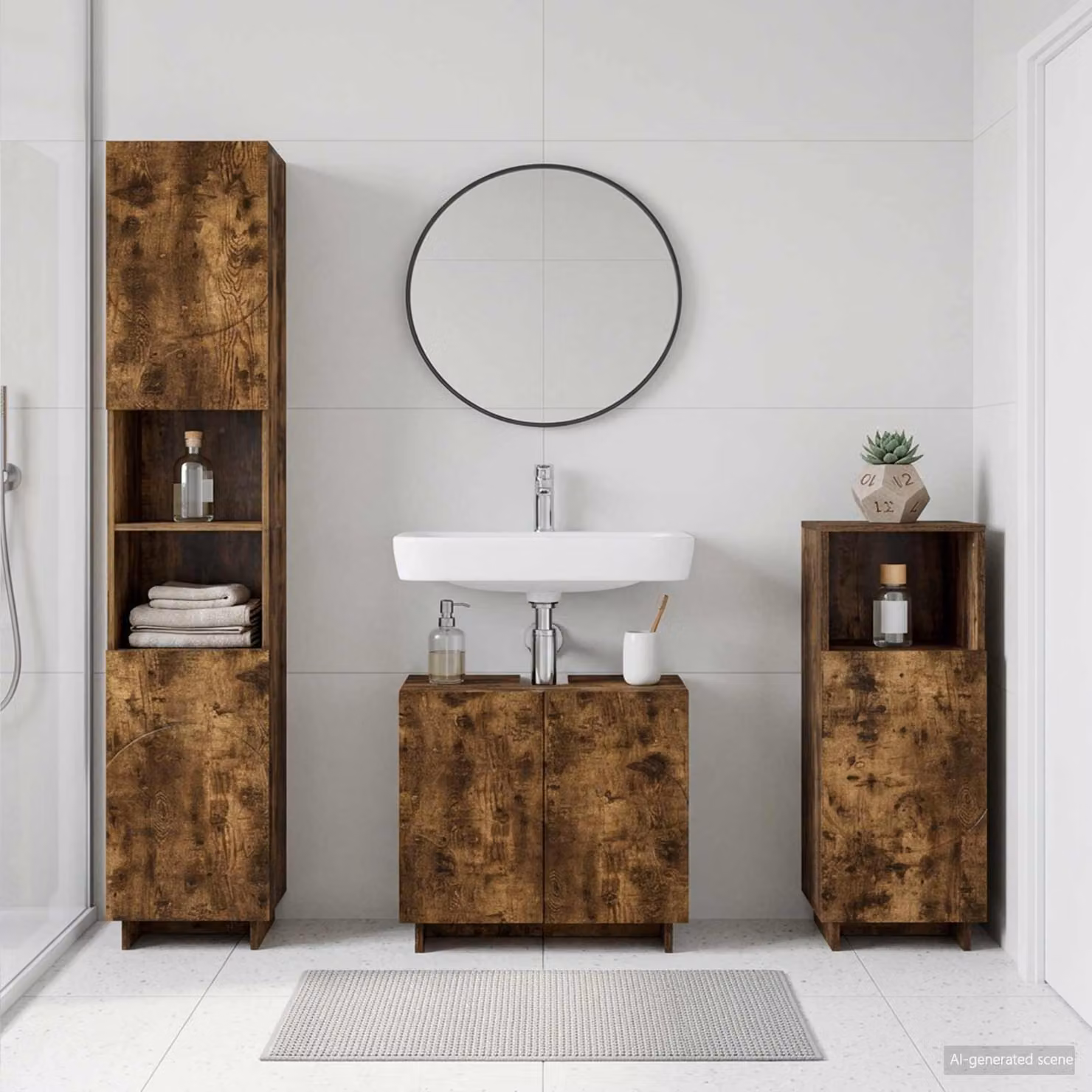 Set di mobili da bagno moderni vidaXL in 3 pezzi color marrone con finitura opaca in legno ingegnerizzato L/P/H: 60 x 41 x 58 cm, 60 x 41 x 76 cm, 60 x 41 x 120 cm