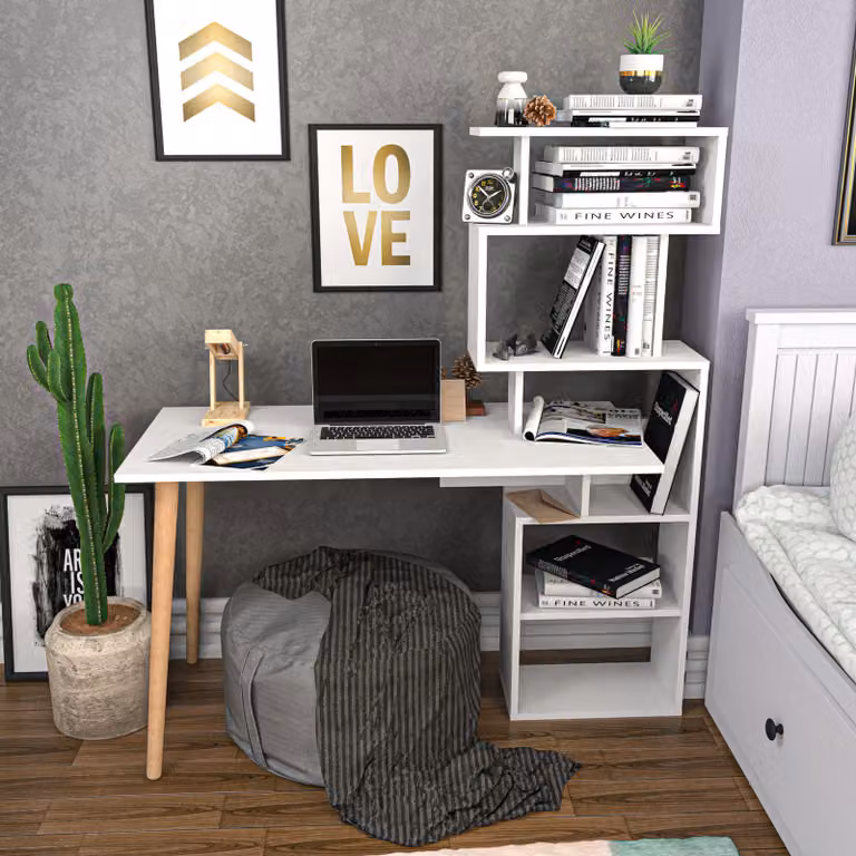 Skye Decor, Vina - White, scrivania, bianco, 100 % MELAMINE COATED SLIPBOARD, 133 x 55 x 146,4 cm
