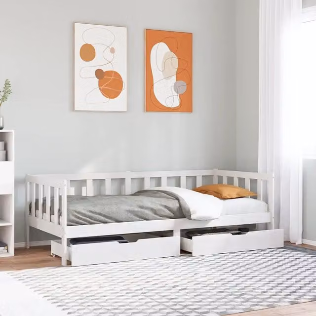 Dormeuse con cassetti bianca in legno massello di pino vidaXL L/P/H: 203.5 x 80 x 87.5 cm