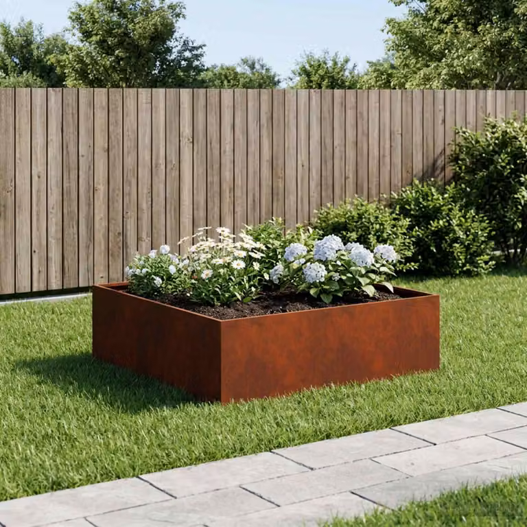 Vaso da giardino vidaXL in acciaio Corten color marrone L: 80 cm, P: 80 cm, H: 30 cm