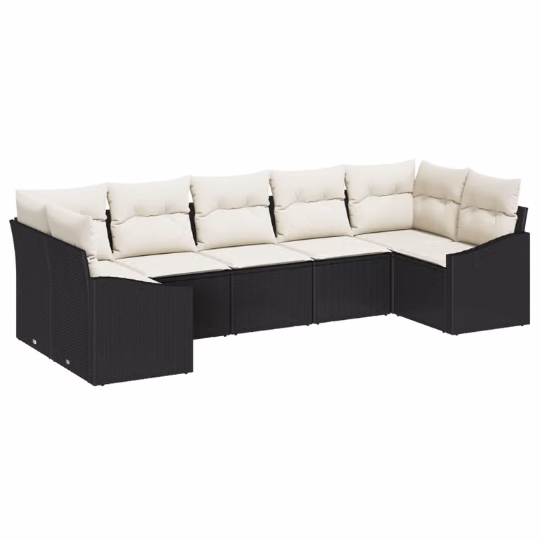 Set Divano da Giardino vidaXL 7 Pezzi L-Shape Nero e Beige con Cuscini e Struttura in Metallo