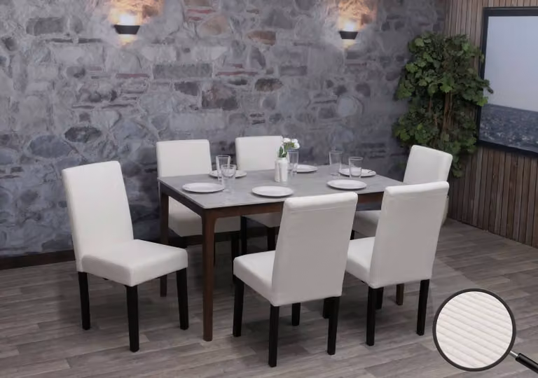 set di 6 sedie da sala da pranzo Littau, sedia da cucina con schienale alto, tessuto/cerchio in legno ~ crema, gambe scure