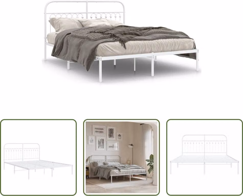 The Living Store Struttura letto con testiera in metallo bianco 150x200 cm