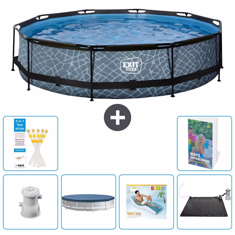 Piscina a sfioro "Exit Pool Rund" - Design effetto pietra - 360x76 cm - 5 pezzi - Modello S219