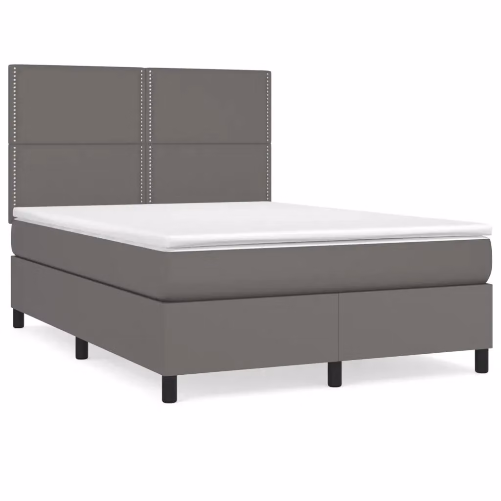Letto Ibrido con Giroletto a Molle e Materasso vidaXL in Similpelle Grigio e Bianco L/P/H: 203 x 144 x 128 cm – 2