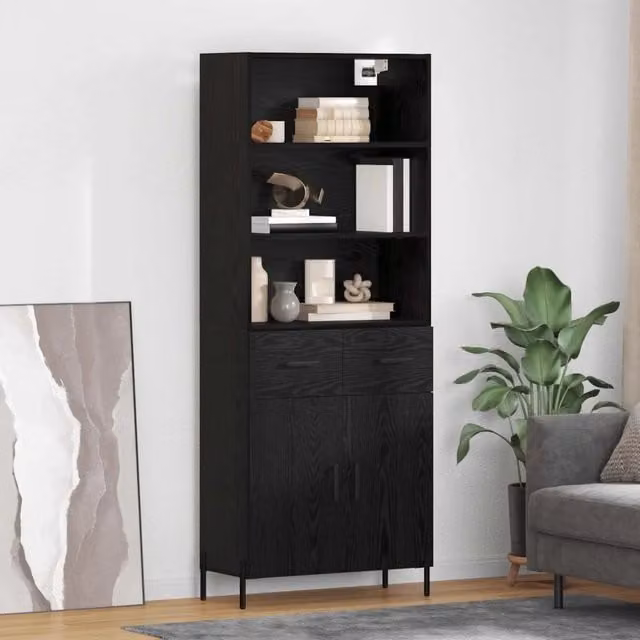 Credenza moderna vidaXL in legno e metallo nero con ante a battente e ripiani interni L: 69,5 cm, P: 34 cm, H: 180 cm – 1