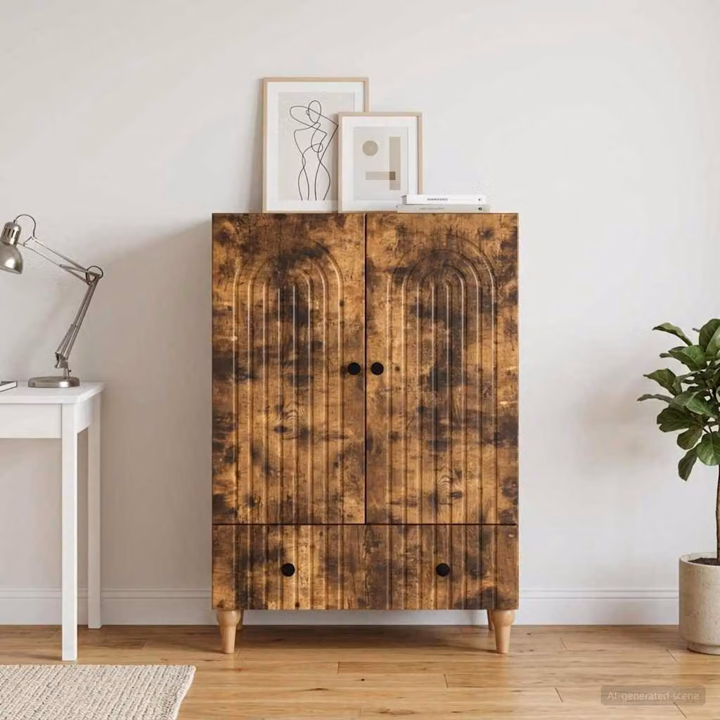 Credenza moderna vidaXL in legno ingegnerizzato color rovere fumo L: 66 cm, P: 34,5 cm, H: 95 cm