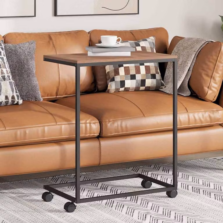 vidaXL Tavolino con Ruote in Legno e Metallo, Nero e Marrone, L 55 x P 35 x H 70 cm