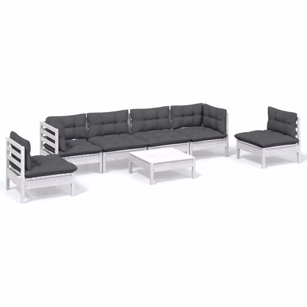 Set Salotto da Giardino 7pz con Cuscini Legno Massello di Pino