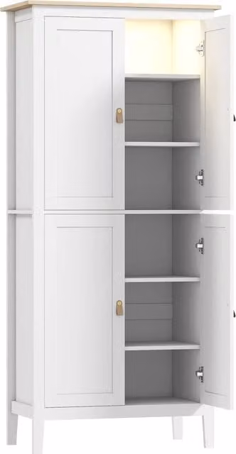 Credenza Moderna GIORDANOSHOP per Cucina o Soggiorno in MDF Bianco con Luce LED Integrata e Ripiani Interni L: 80 cm, P: 40 cm, H: 176,5 cm