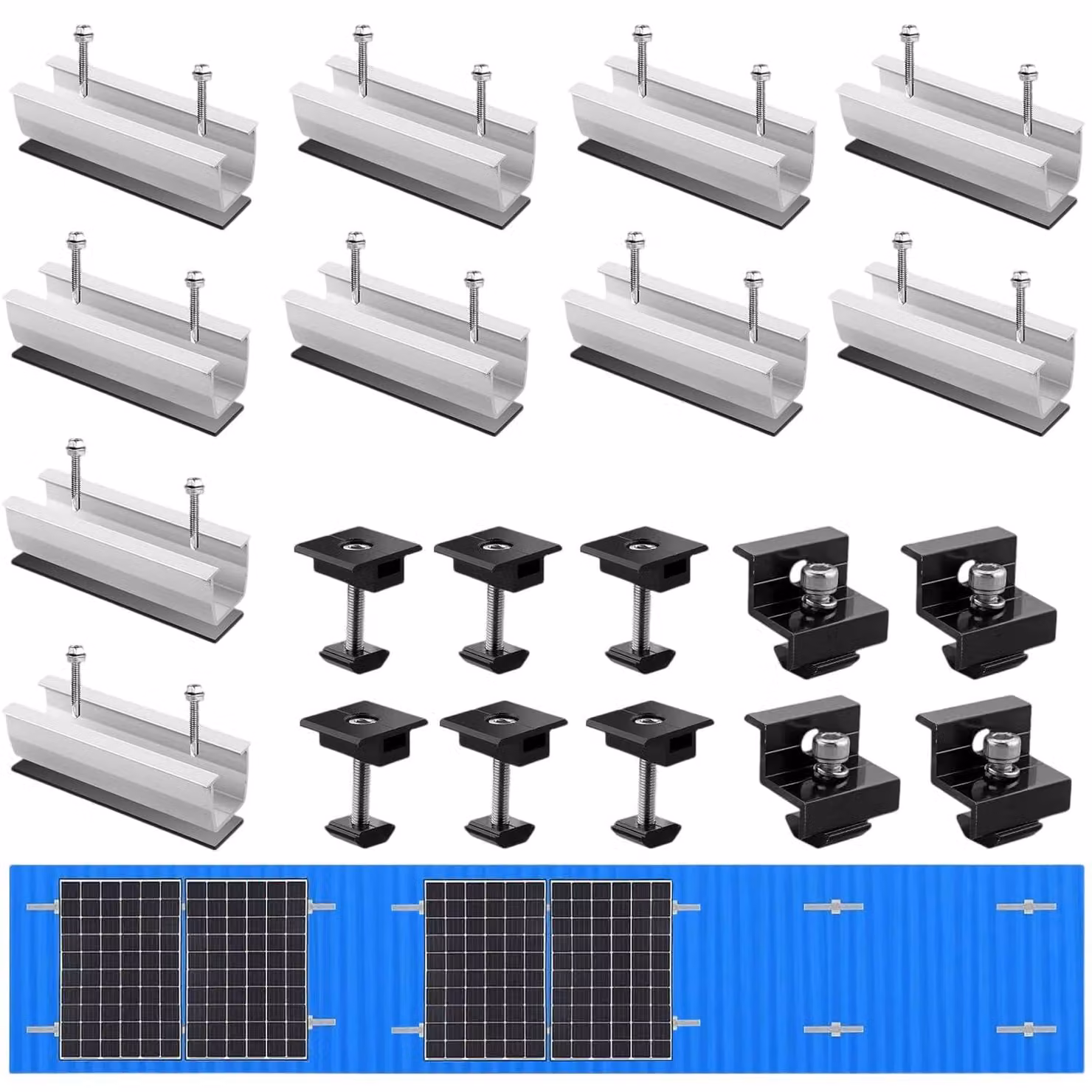 Kit di montaggio per pannelli solari, sistema di supporto per pannelli fotovoltaici da installare su tetti piani, adatto per moduli di spessore da 30 a 35 mm