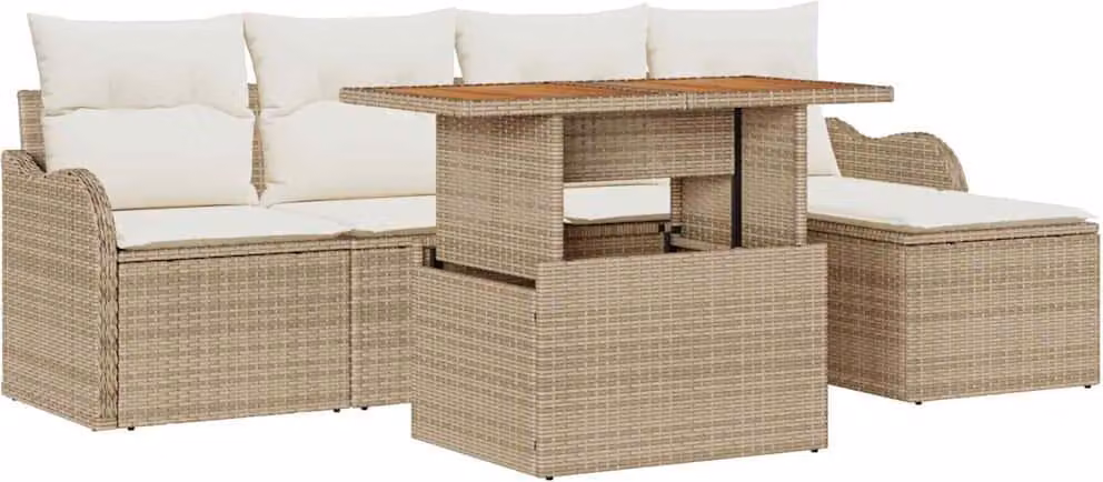 Set Divano da Giardino 6 pcs Beige Poly Rattan