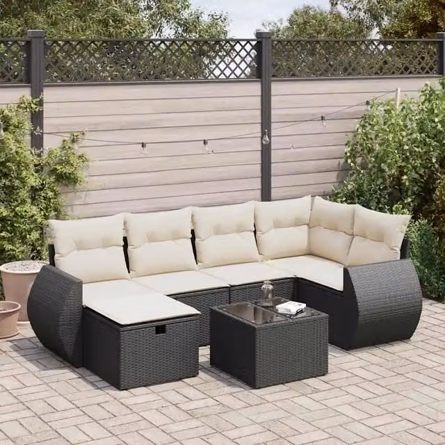 Set Divani da Giardino con Cuscini 7pz Nero Polyrattan 3325592