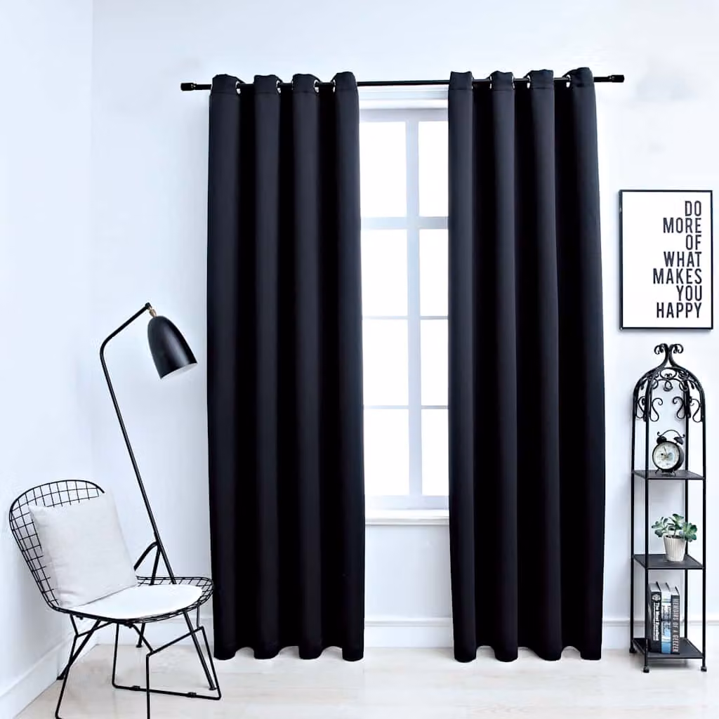 Set di 2 tende oscuranti vidaXL con anelli in metallo, colore nero, L: 140 cm x H: 225 cm