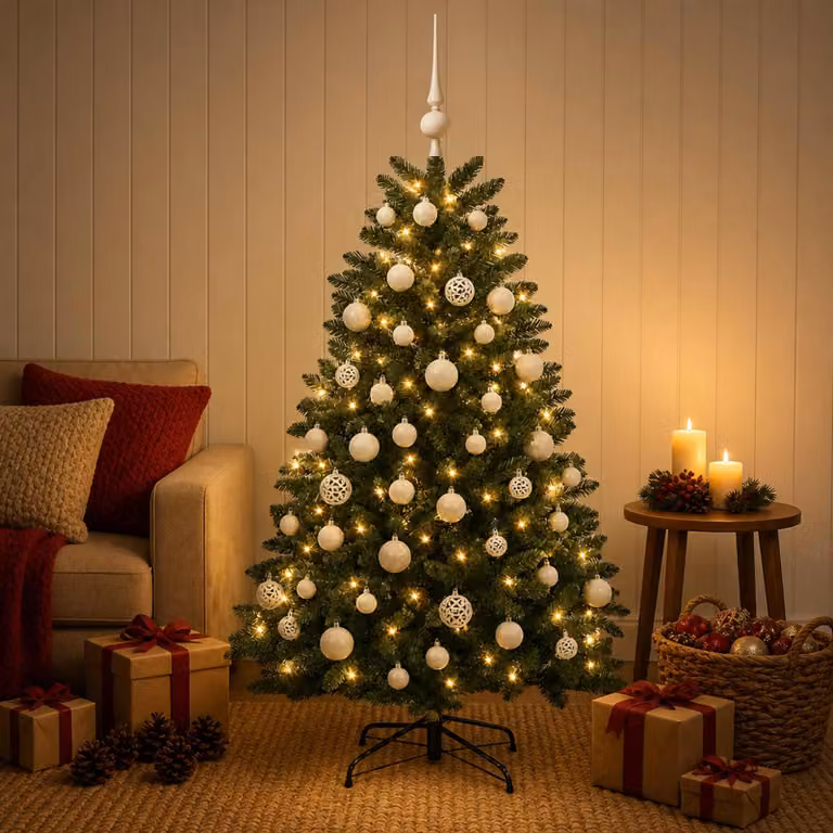 vidaXL Albero di Natale artificiale verde medio con palline 150 cm