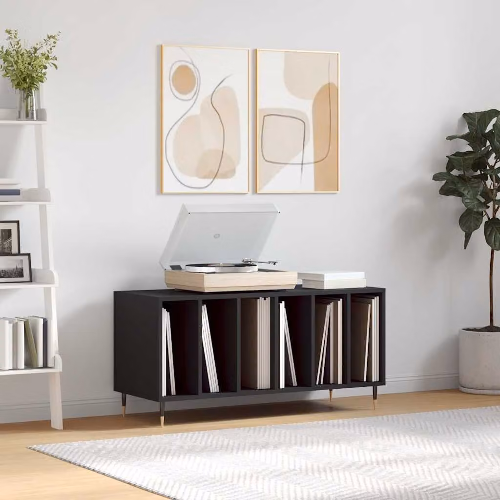 vidaXL Mobile Porta Dischi Nero in Legno Multistrato e Metallo L/P/H: 100 x 38 x 48 cm