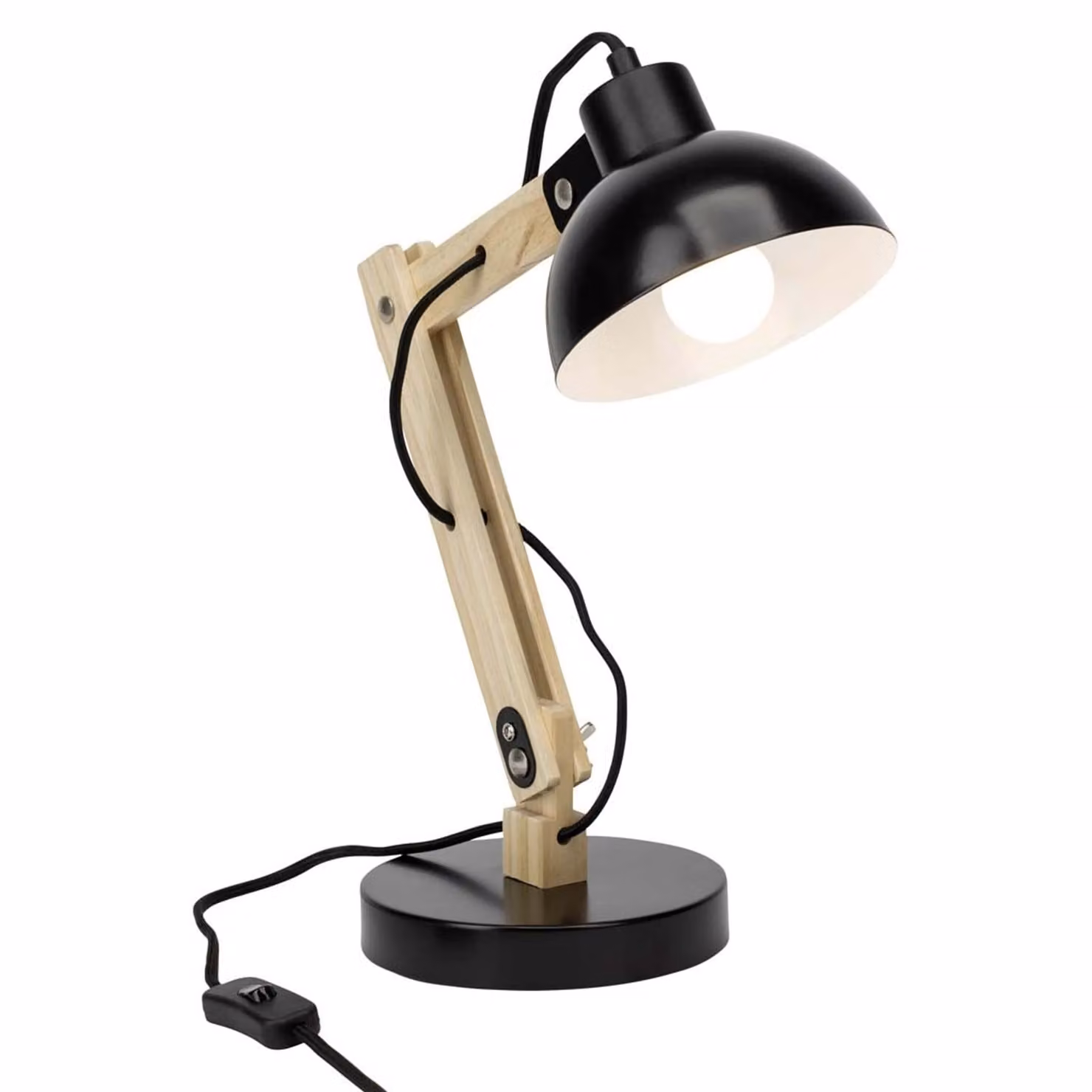Lampada BRILLANTE Lampada da tavolo Moda nera | 1x A60, E27, 25W, adatta a lampade standard (non incluse) | Con interruttore a cavo intermedio